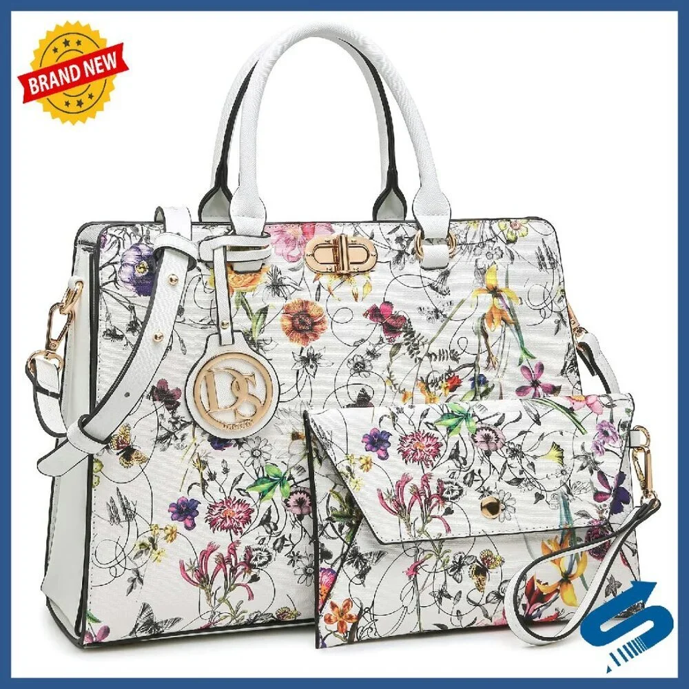 Large Vegan Leather Satchel Tote with Matching Clutch & Shoulder Strap